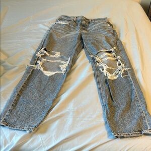 American Eagle Outfitters Blue Relaxed Jeans with Distressed Details